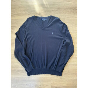 Polo Ralph Lauren 2XL Navy Pima Cotton Men's Pullover Sweater V-Neck Preppy‎